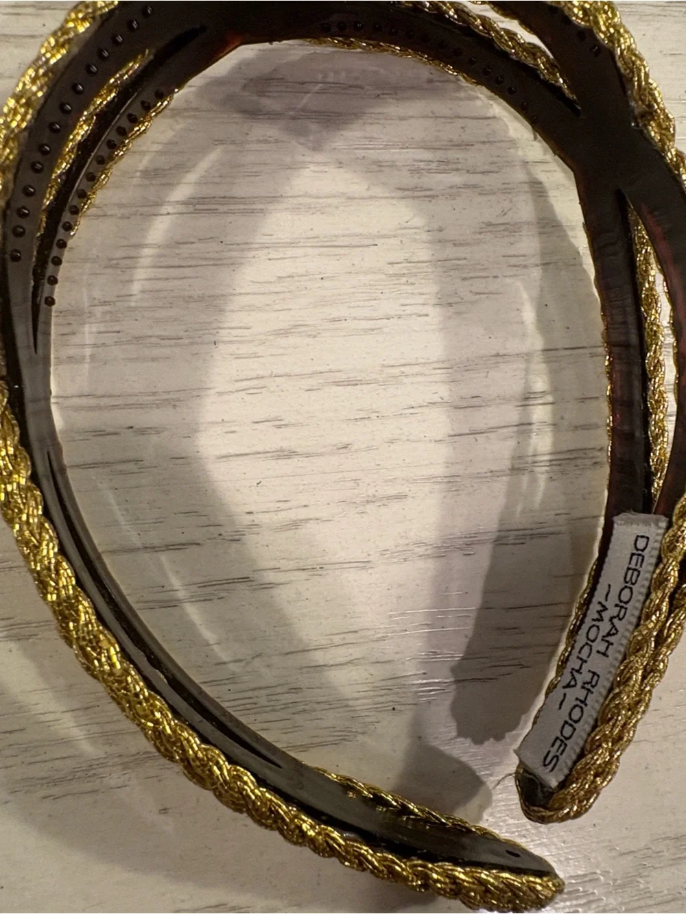 Deborah Rhodes Gold Braided Headband with Mocha Trim